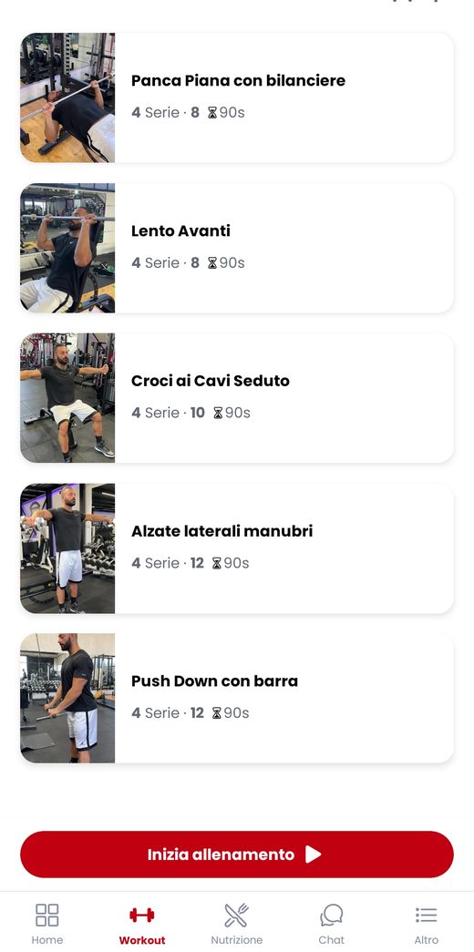 Scheda di allenamento nell'app CoachPlus